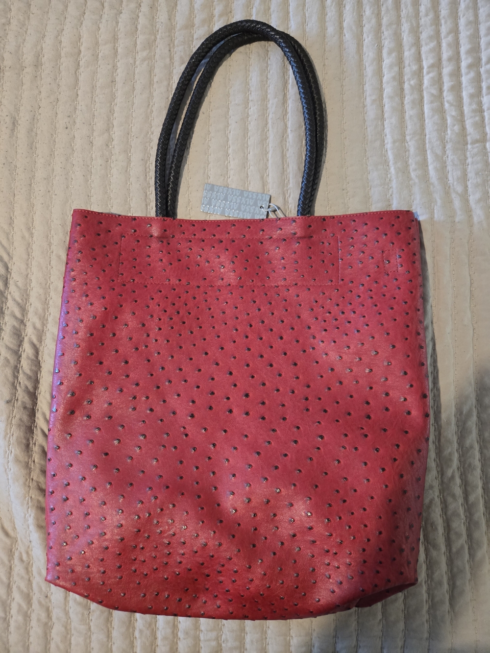 Red Perforated Tote with Black Handles